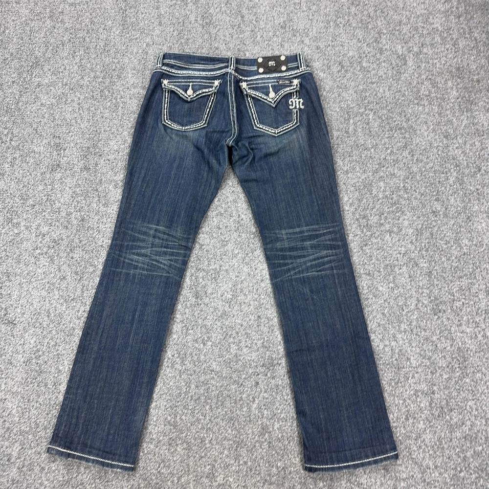 Miss Me Easy Straight Jeans Womens 28 Blue Medium Wash Embroidered Stretch Denim